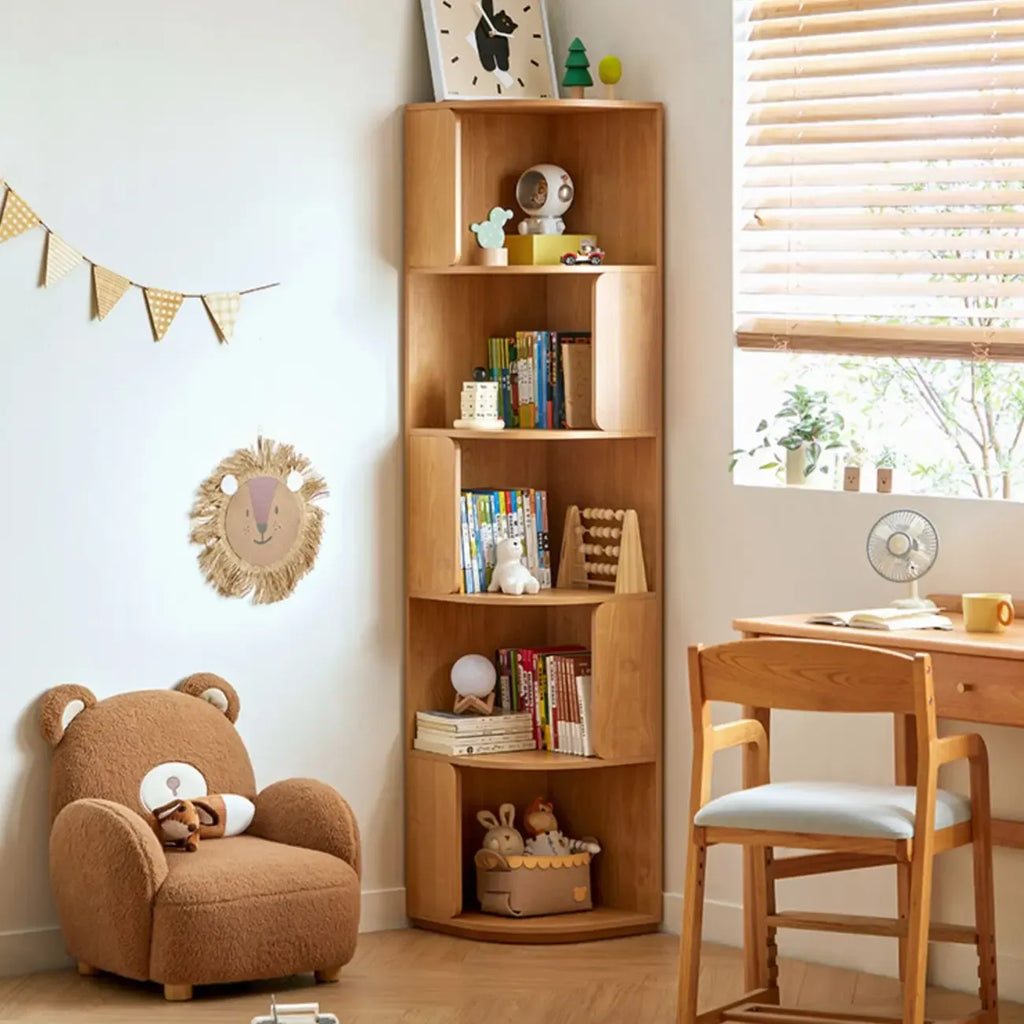 Bibliothèque d'angle moderne en bois naturel à 5 ​​niveaux, de taille moyenne