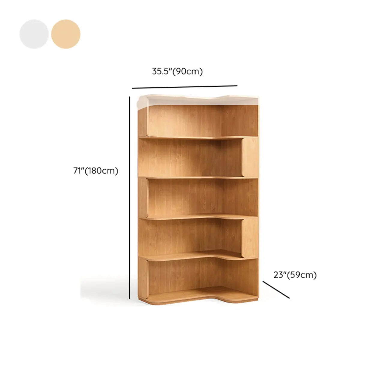Bibliothèque d'angle moderne en bois naturel à 5 ​​niveaux, de taille moyenne