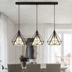 Lampadario a sospensione da cucina a 3 luci, in metallo nero, con forma geometrica