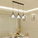 Lampadario a sospensione da cucina a 3 luci, in metallo nero, con forma geometrica