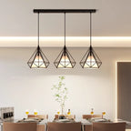 Lampadario a sospensione da cucina a 3 luci, in metallo nero, con forma geometrica