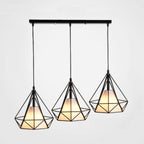 Lampadario a sospensione da cucina a 3 luci, in metallo nero, con forma geometrica