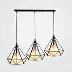 Lampadario a sospensione da cucina a 3 luci, in metallo nero, con forma geometrica