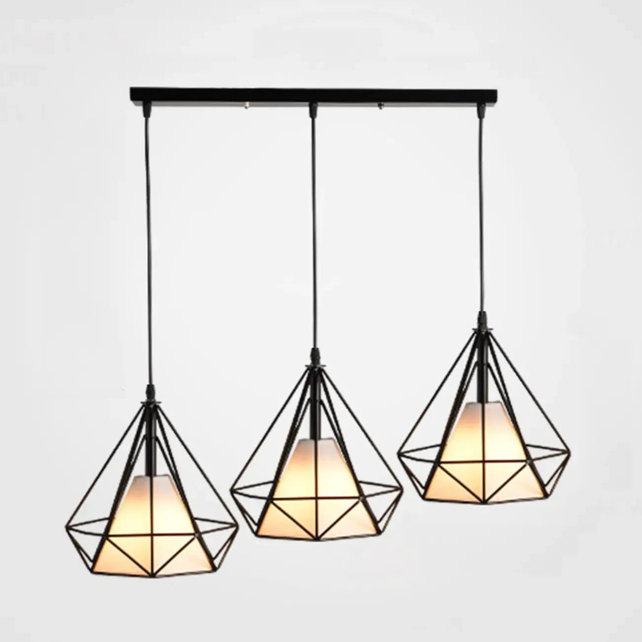 Lampadario a sospensione da cucina a 3 luci, in metallo nero, con forma geometrica