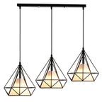Lampadario a sospensione da cucina a 3 luci, in metallo nero, con forma geometrica
