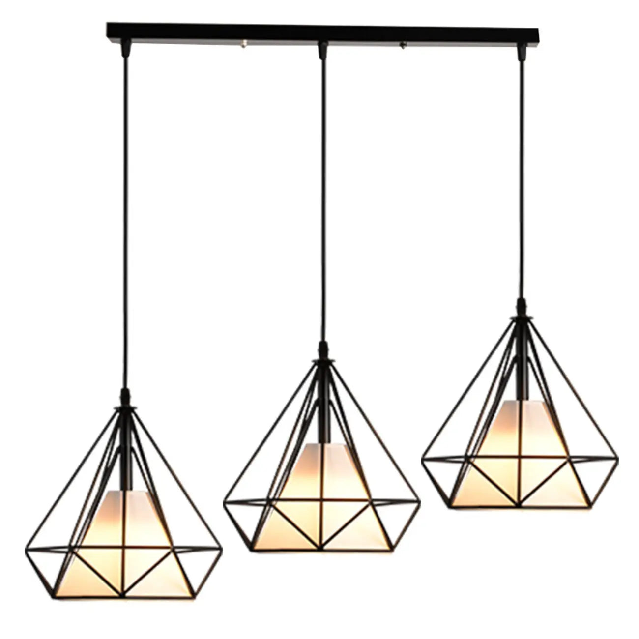 Lampadario a sospensione da cucina a 3 luci, in metallo nero, con forma geometrica