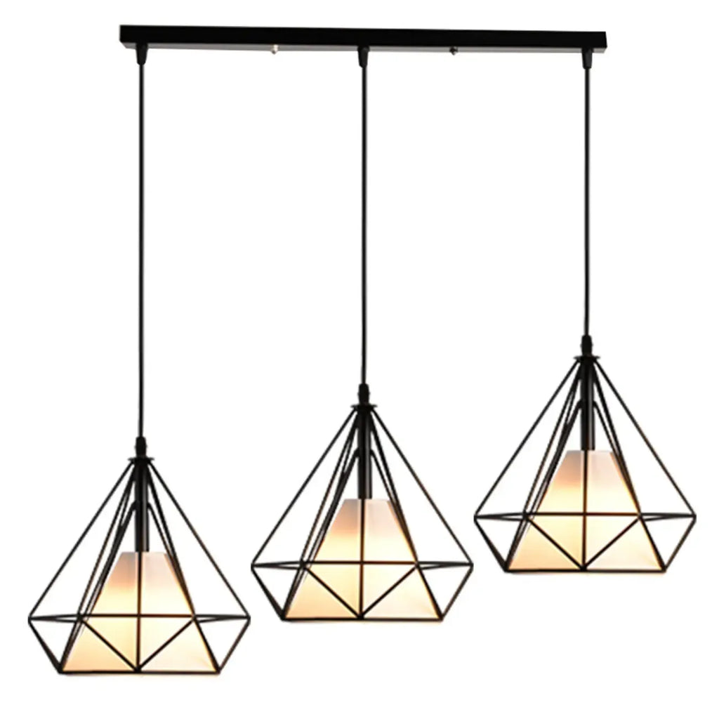 Lampadario a sospensione da cucina a 3 luci, in metallo nero, con forma geometrica