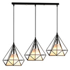 Lampadario a sospensione da cucina a 3 luci, in metallo nero, con forma geometrica