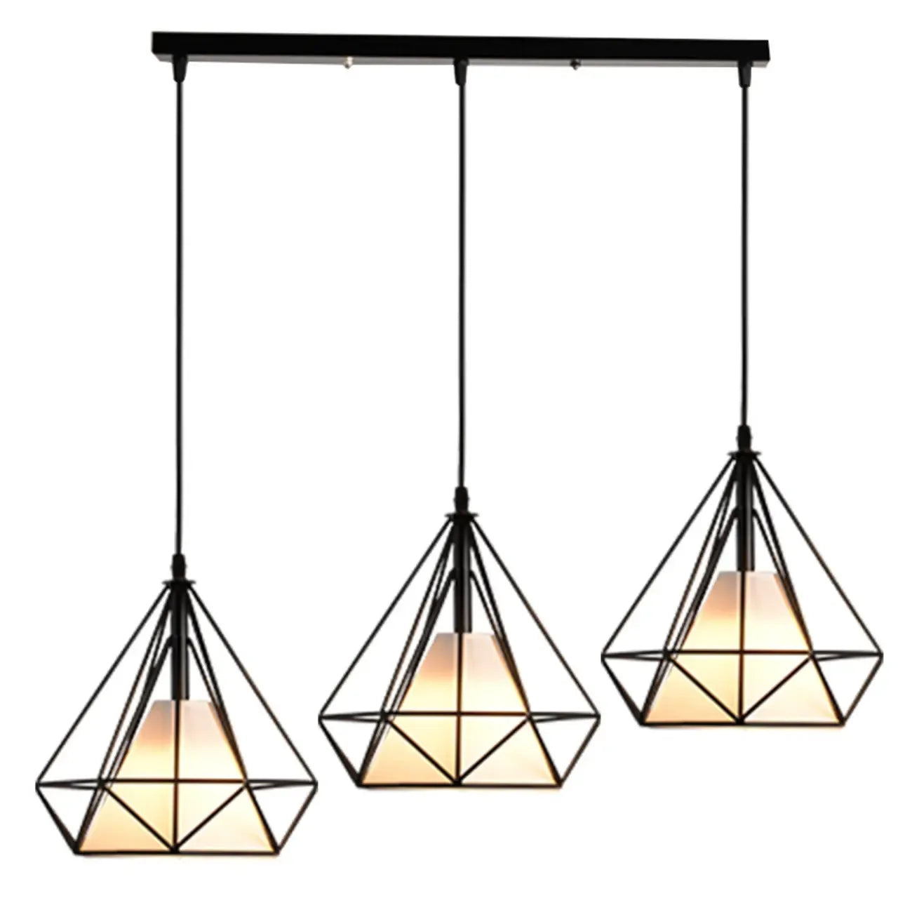 Lampadario a sospensione da cucina a 3 luci, in metallo nero, con forma geometrica
