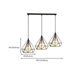 Lampadario a sospensione da cucina a 3 luci, in metallo nero, con forma geometrica