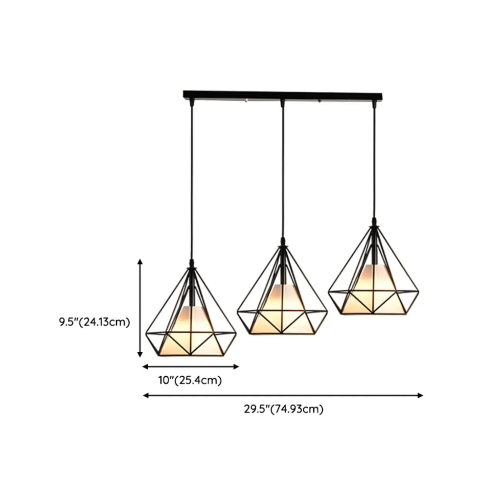Lampadario a sospensione da cucina a 3 luci, in metallo nero, con forma geometrica