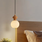 Lampada a sospensione moderna regolabile in legno e vetro per camera da letto