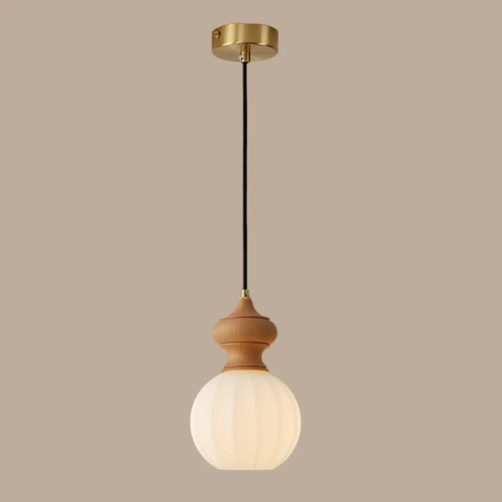 Lampada a sospensione moderna regolabile in legno e vetro per camera da letto