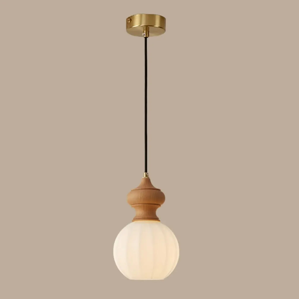 Lampada a sospensione moderna regolabile in legno e vetro per camera da letto