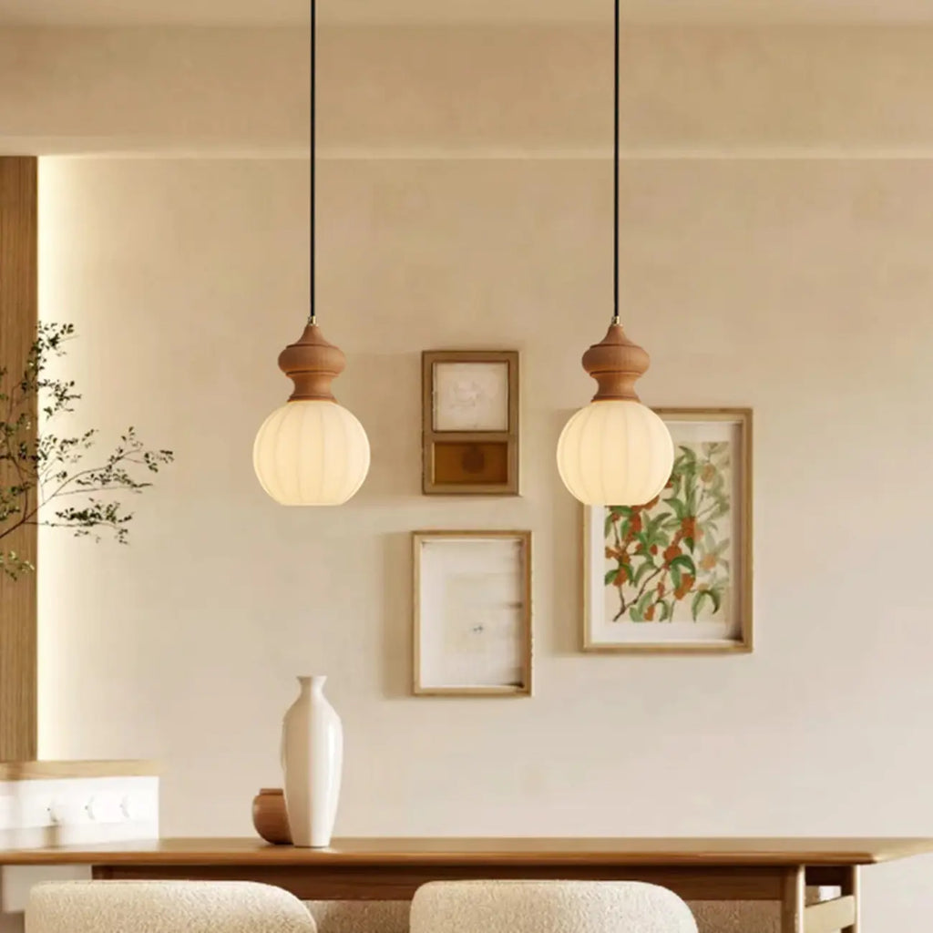 Lampada a sospensione moderna regolabile in legno e vetro per camera da letto