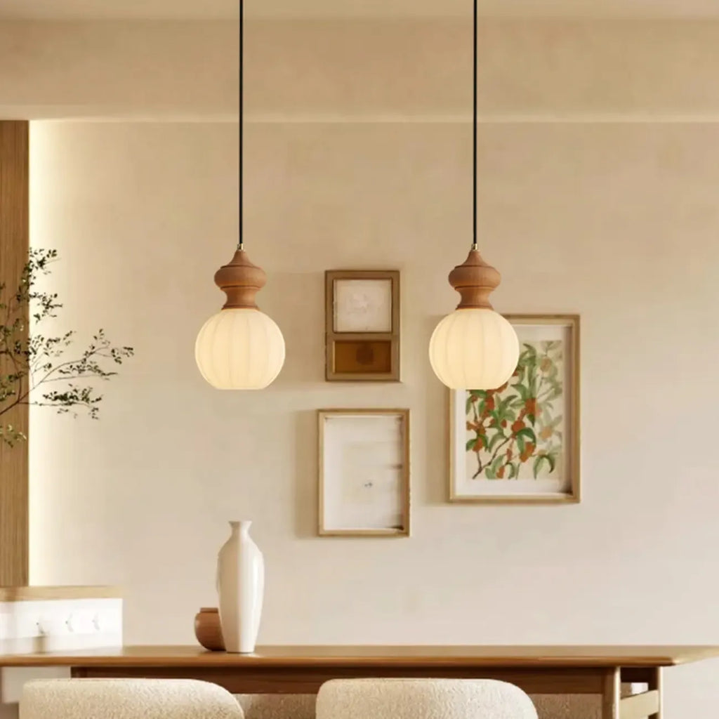 Lampada a sospensione moderna regolabile in legno e vetro per camera da letto