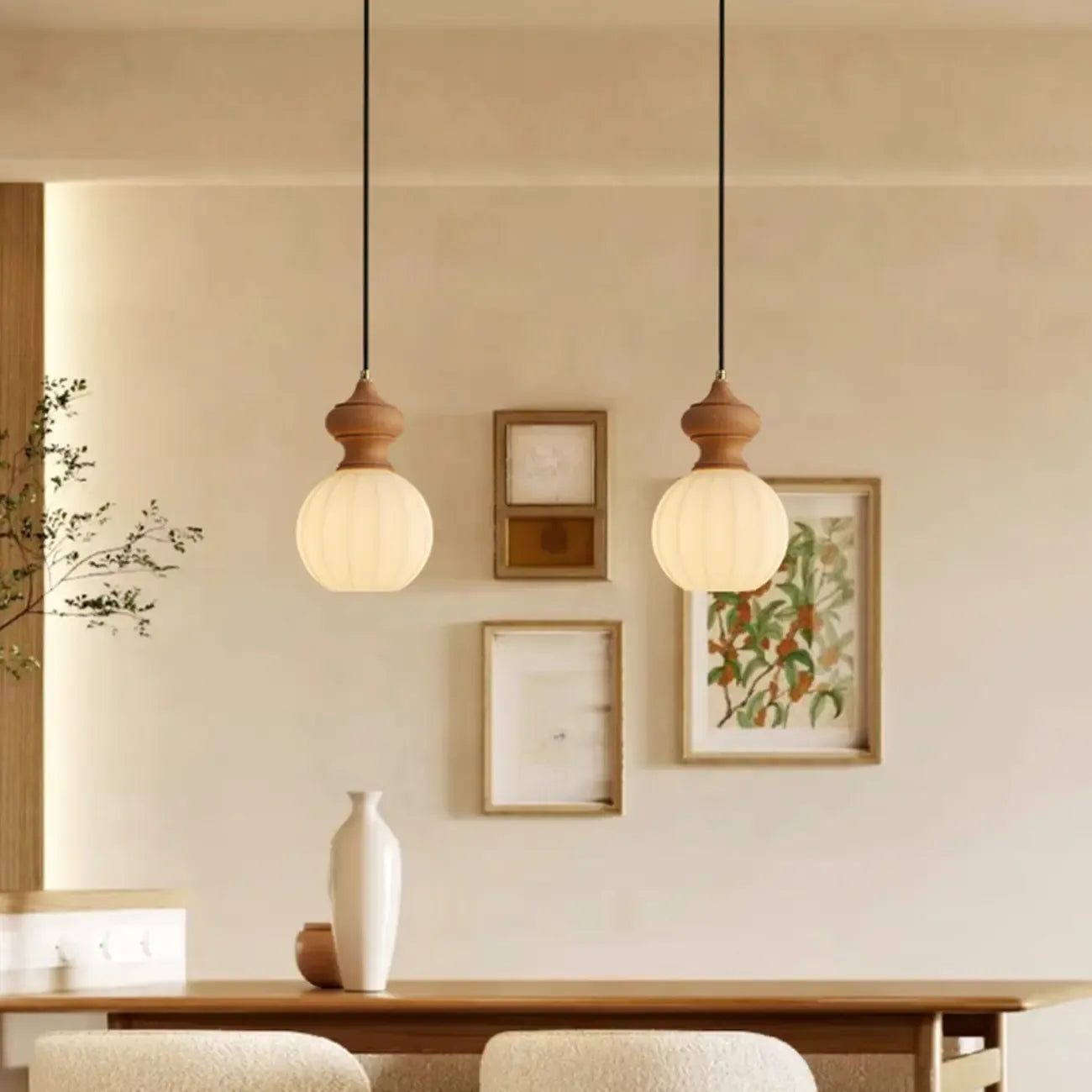 Lampada a sospensione moderna regolabile in legno e vetro per camera da letto