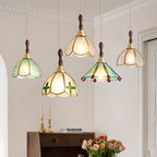 Lampada a sospensione a 3 luci in vetro ottone a forma di fiore per sala da pranzo