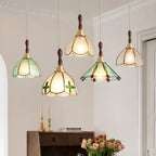Lampada a sospensione a 3 luci in vetro ottone a forma di fiore per sala da pranzo