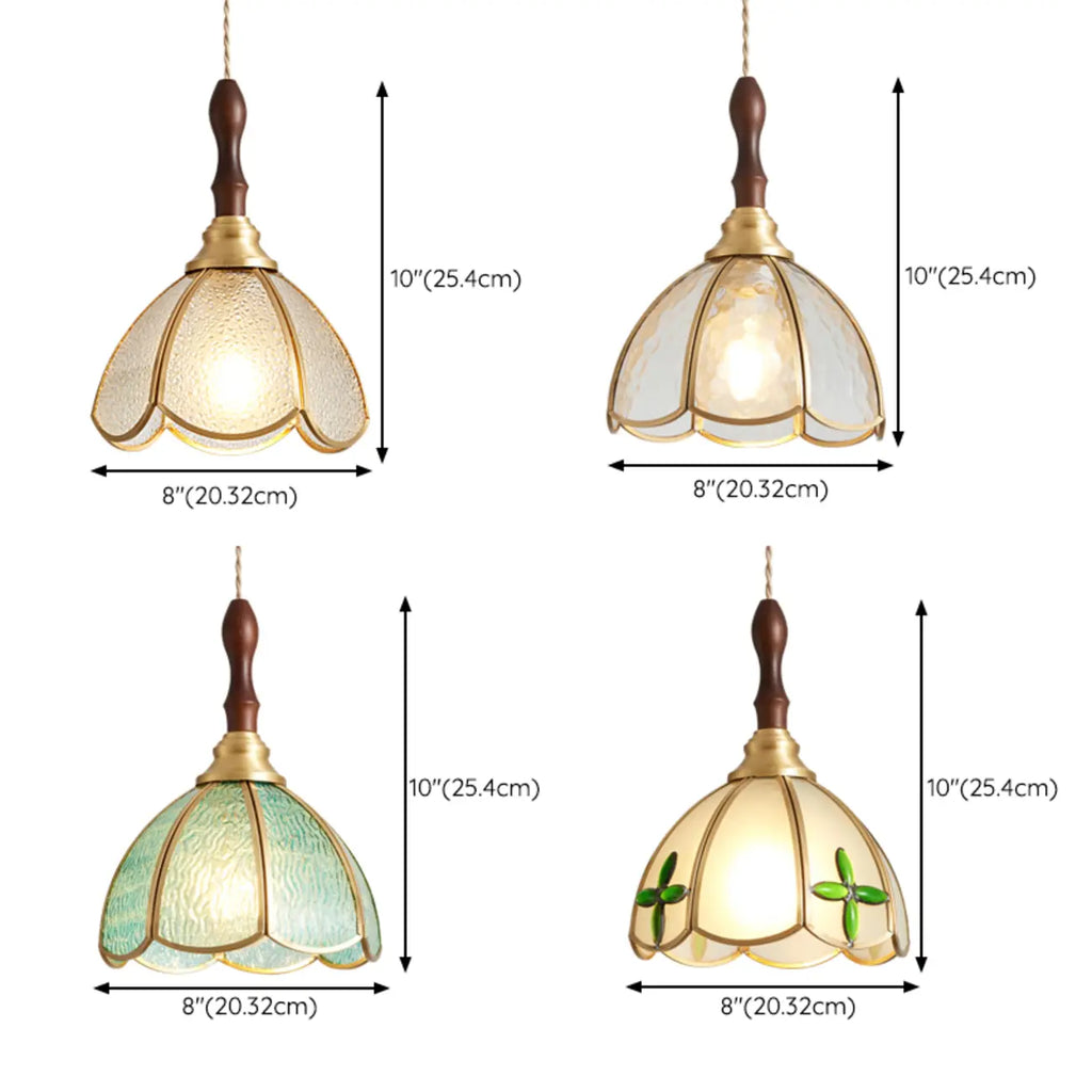 Lampada a sospensione a 3 luci in vetro ottone a forma di fiore per sala da pranzo