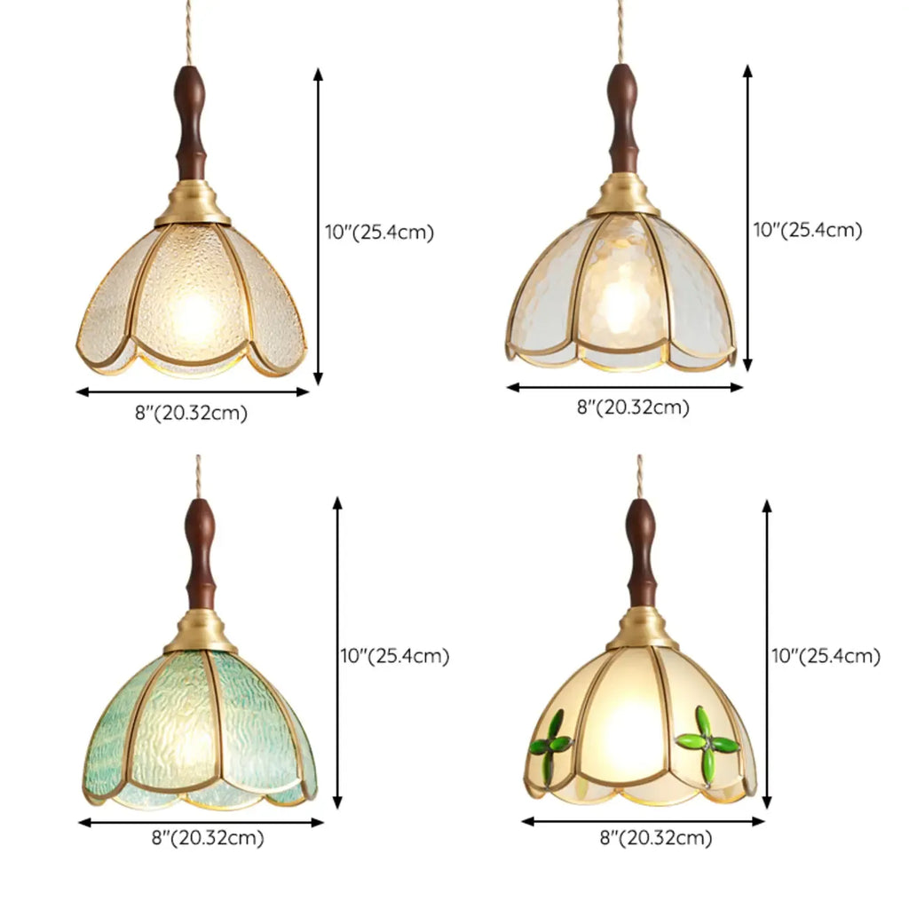 Lampada a sospensione a 3 luci in vetro ottone a forma di fiore per sala da pranzo