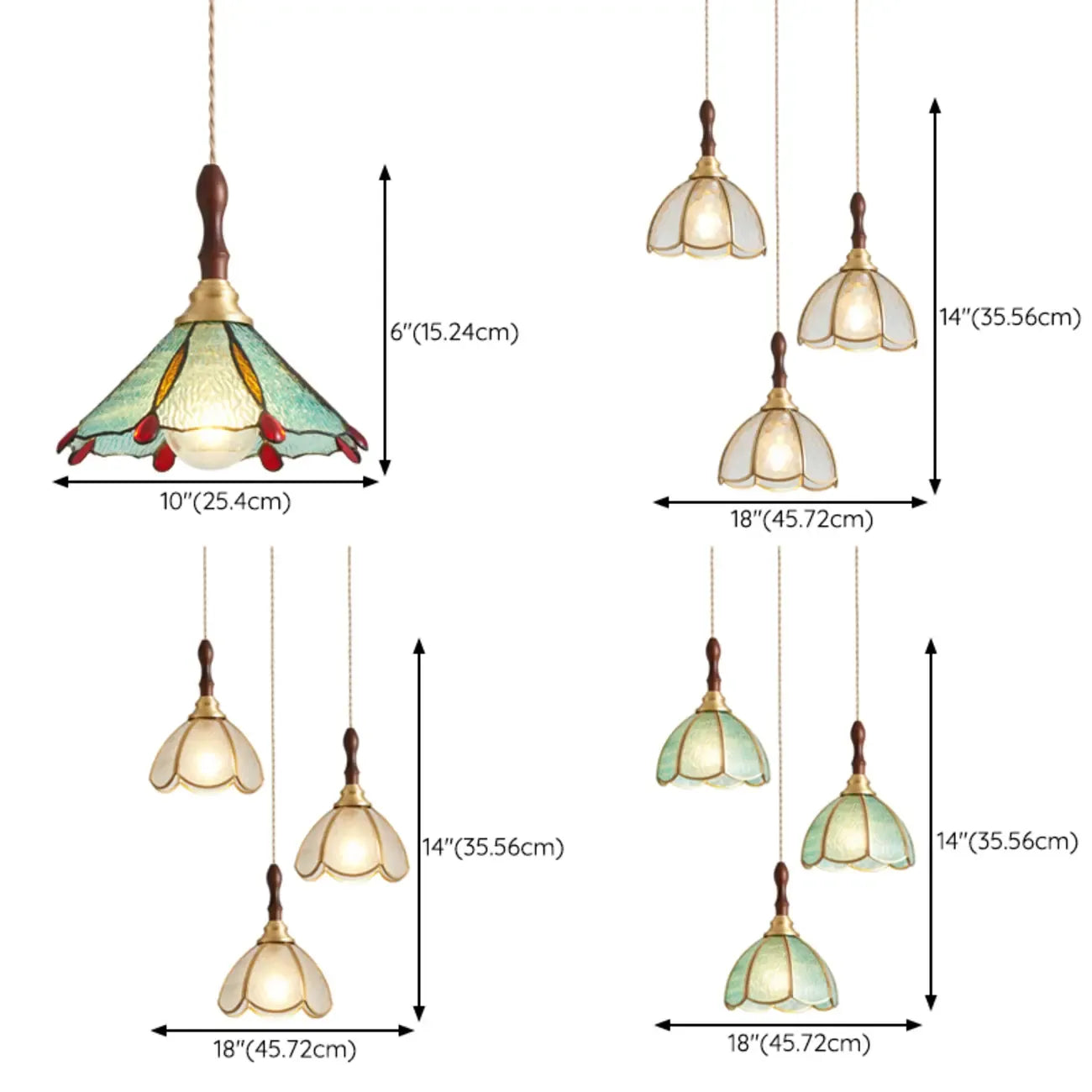 Lampada a sospensione a 3 luci in vetro ottone a forma di fiore per sala da pranzo