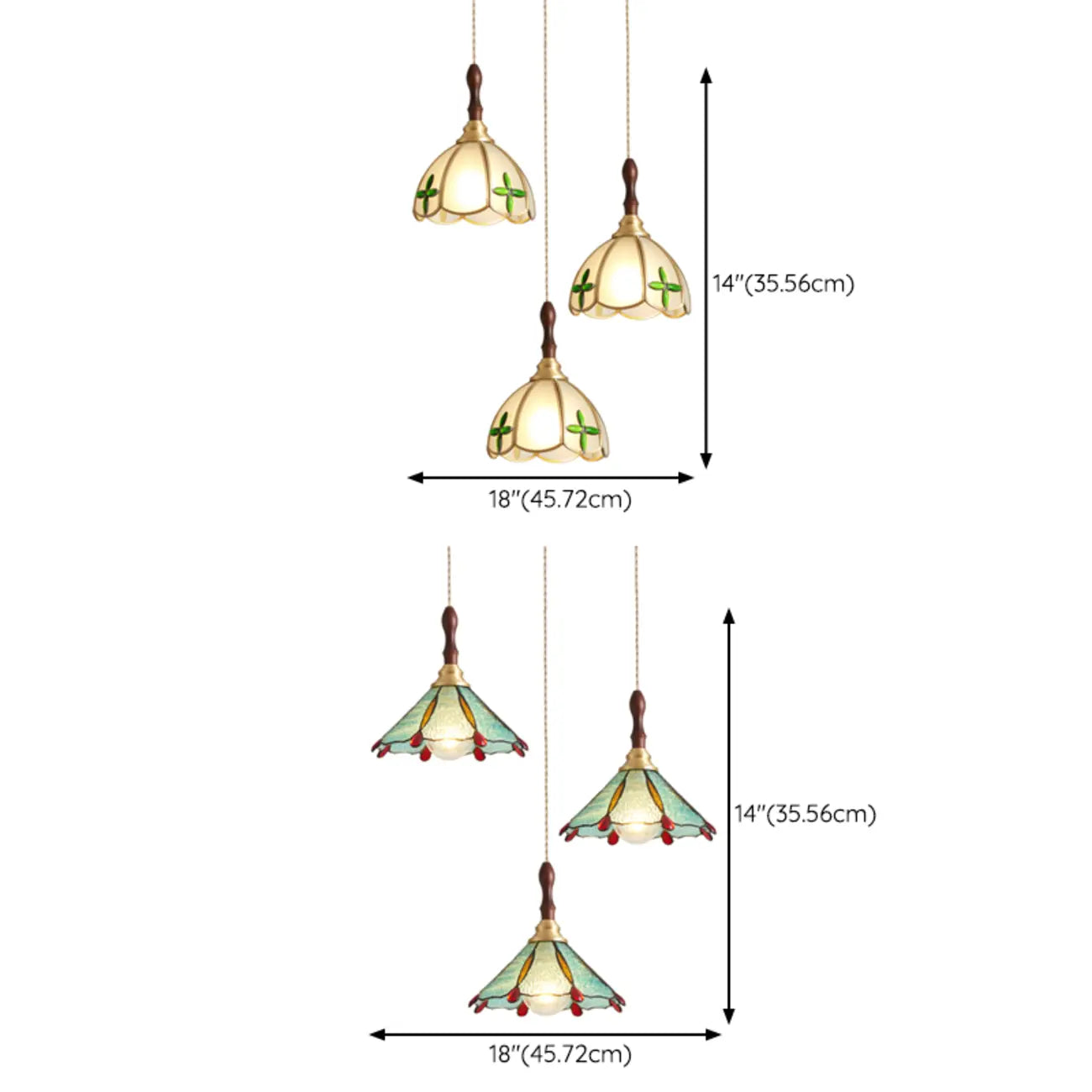 Lampada a sospensione a 3 luci in vetro ottone a forma di fiore per sala da pranzo