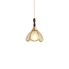 Lampada a sospensione a 3 luci in vetro ottone a forma di fiore per sala da pranzo