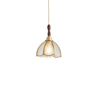 Lampada a sospensione a 3 luci in vetro ottone a forma di fiore per sala da pranzo