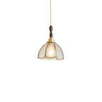 Lampada a sospensione a 3 luci in vetro ottone a forma di fiore per sala da pranzo