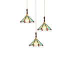 Lampada a sospensione a 3 luci in vetro ottone a forma di fiore per sala da pranzo