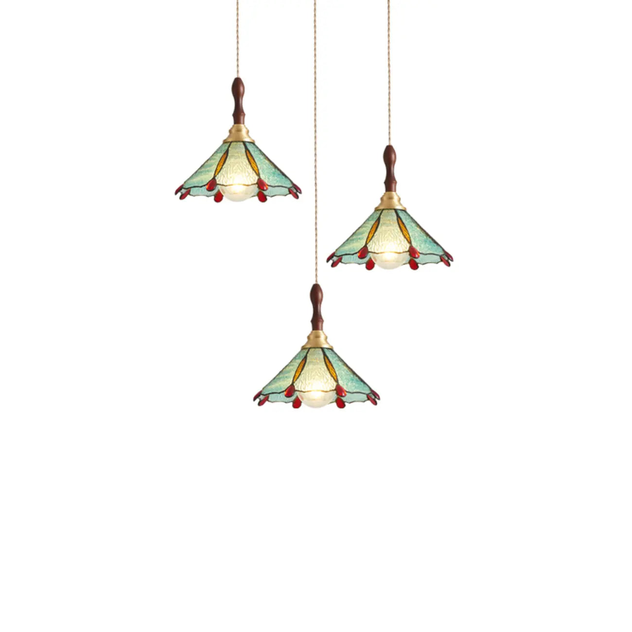 Lampada a sospensione a 3 luci in vetro ottone a forma di fiore per sala da pranzo