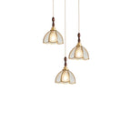 Lampada a sospensione a 3 luci in vetro ottone a forma di fiore per sala da pranzo