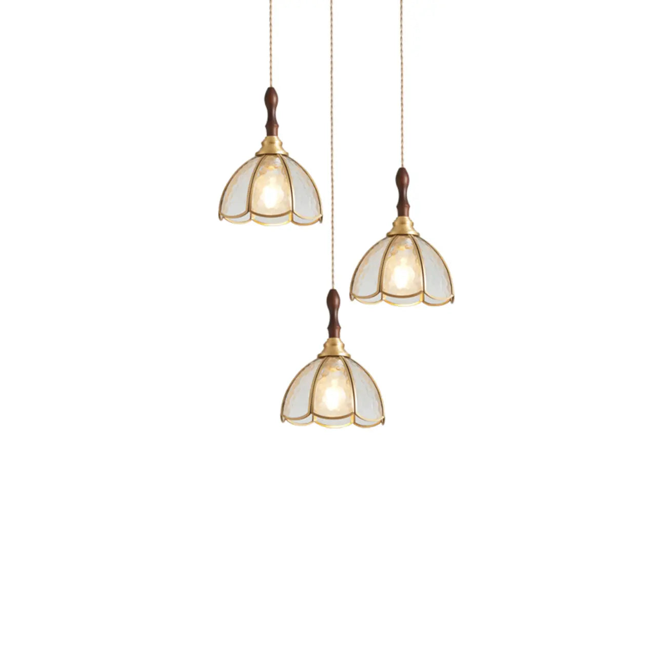 Lampada a sospensione a 3 luci in vetro ottone a forma di fiore per sala da pranzo