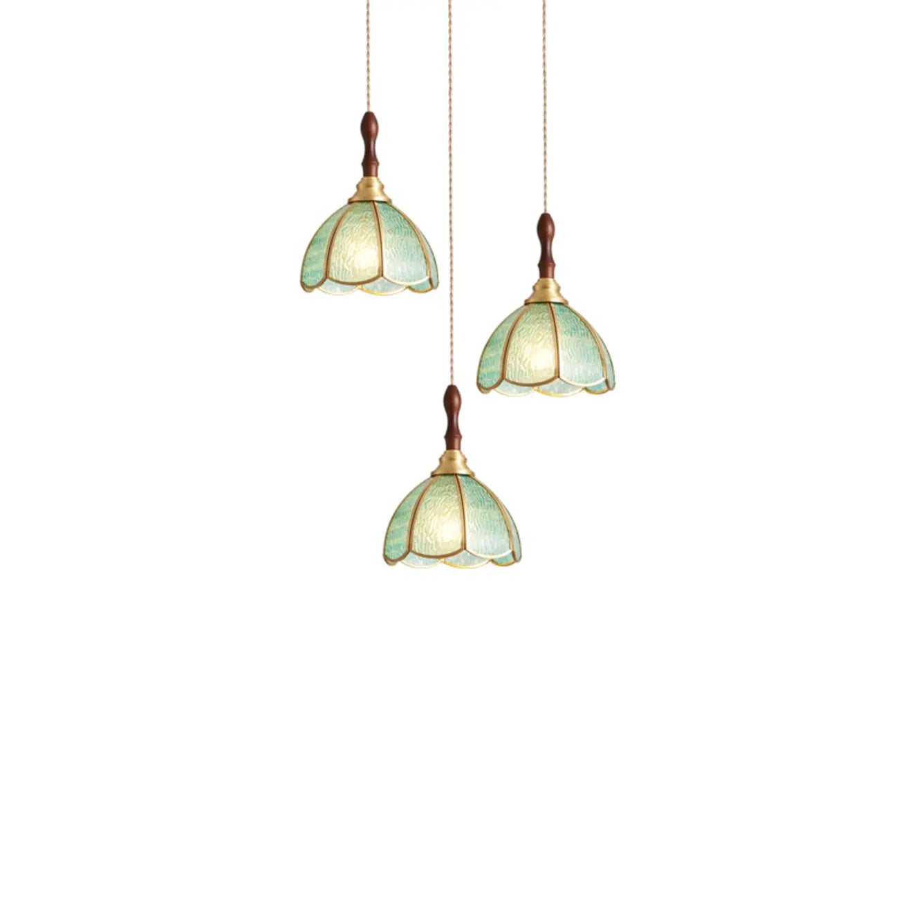 Lampada a sospensione a 3 luci in vetro ottone a forma di fiore per sala da pranzo