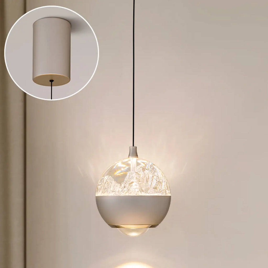 Suspension moderne en métal transparent avec globe lumineux réglable pour chambre à coucher