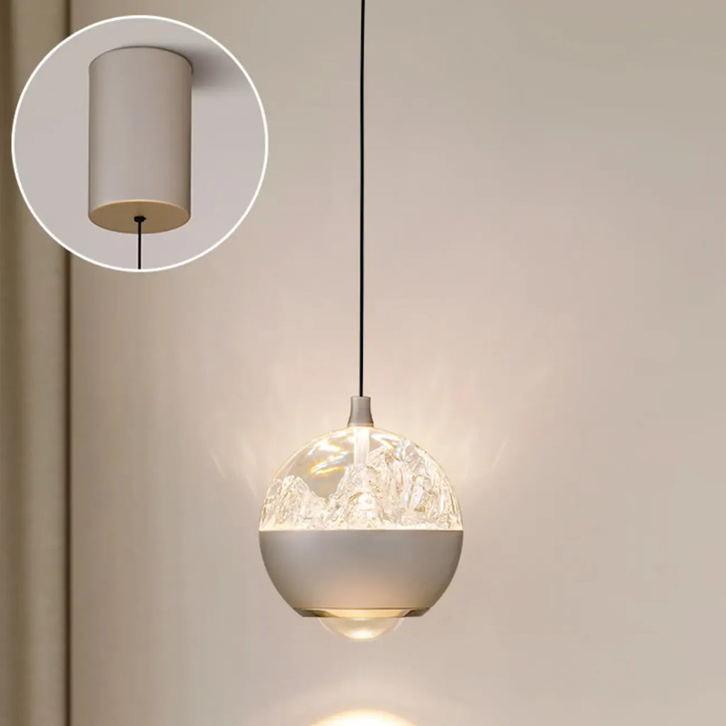 Suspension moderne en métal transparent avec globe lumineux réglable pour chambre à coucher