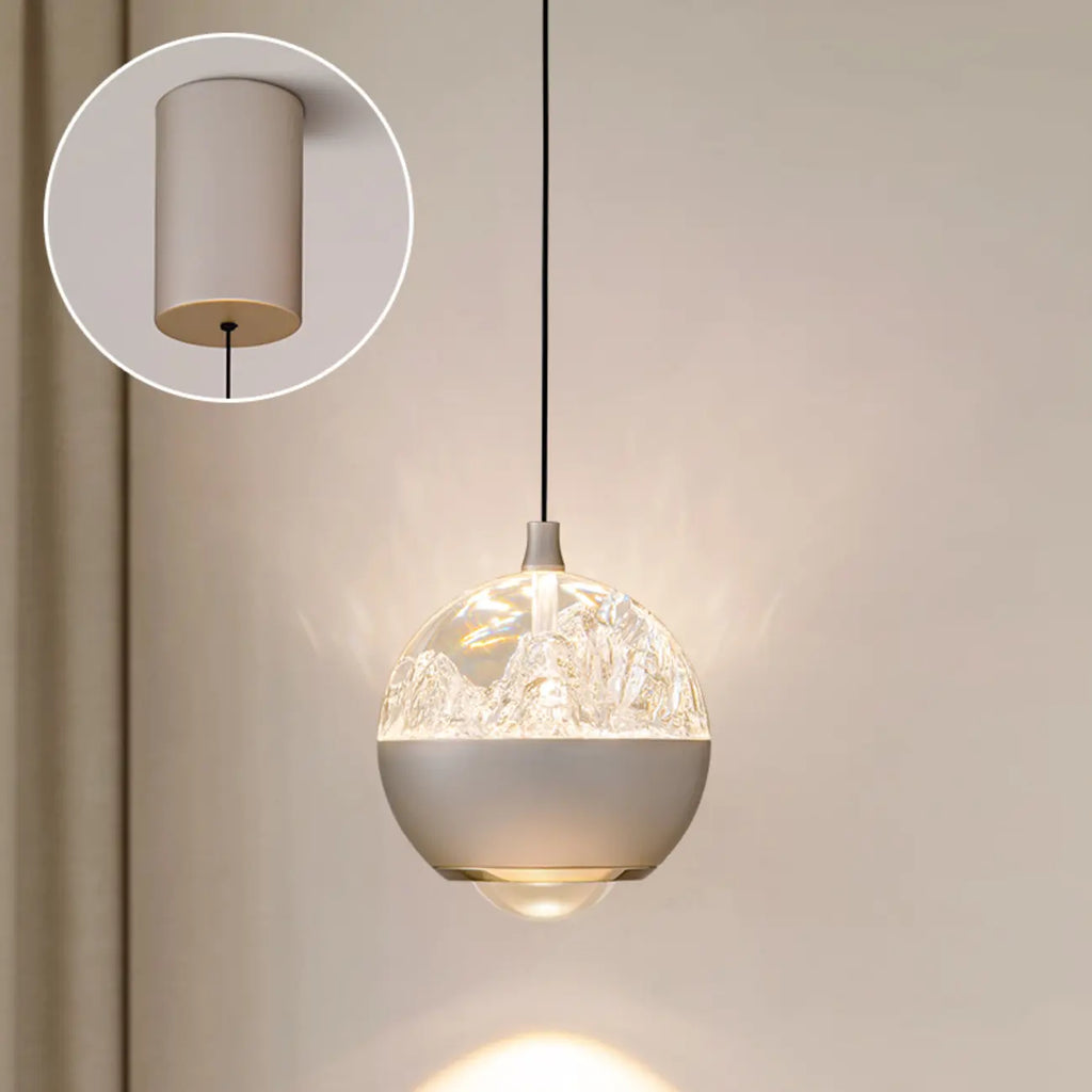 Suspension moderne en métal transparent avec globe lumineux réglable pour chambre à coucher