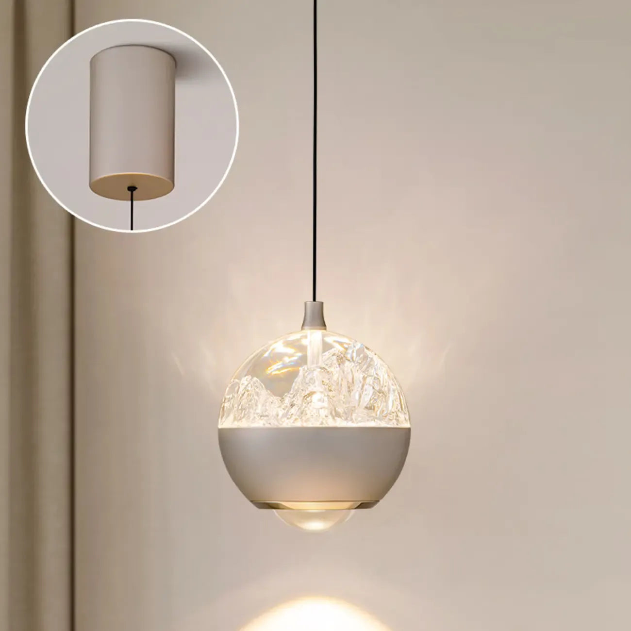Suspension moderne en métal transparent avec globe lumineux réglable pour chambre à coucher