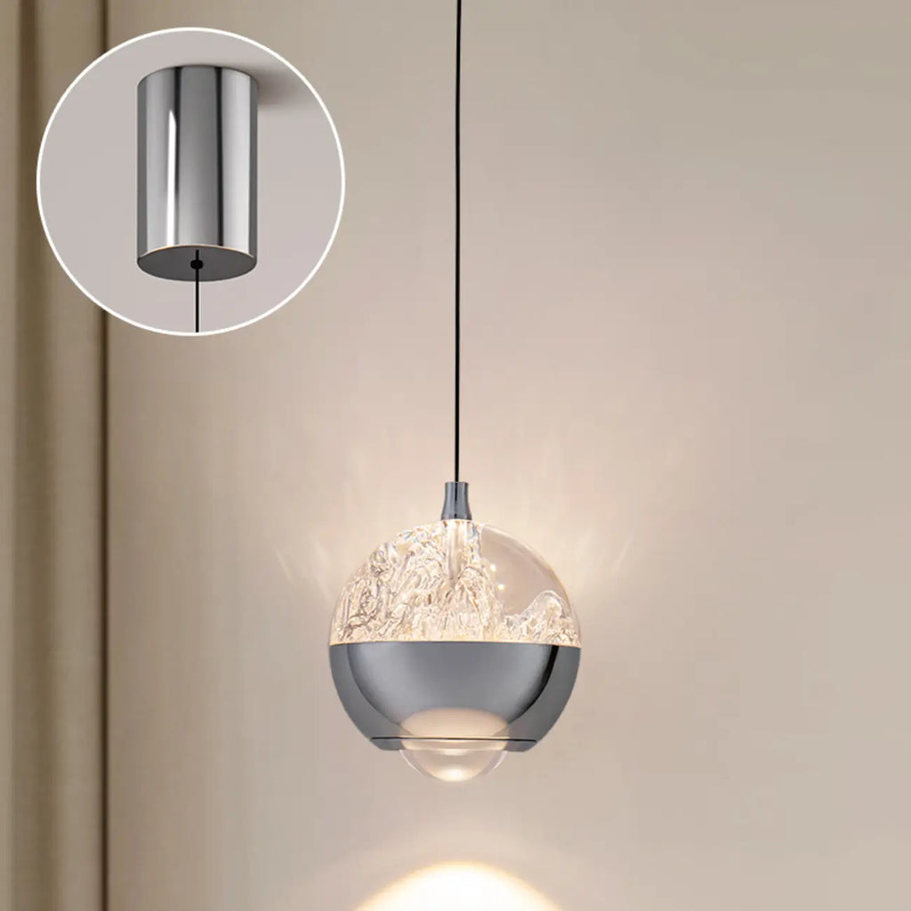 Suspension moderne en métal transparent avec globe lumineux réglable pour chambre à coucher
