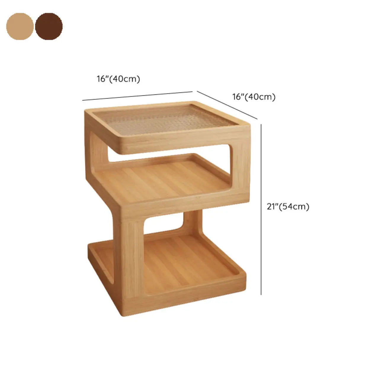 Table de chevet ouverte en bois d'hévéa avec plateau en verre cubique et éclairage intégré