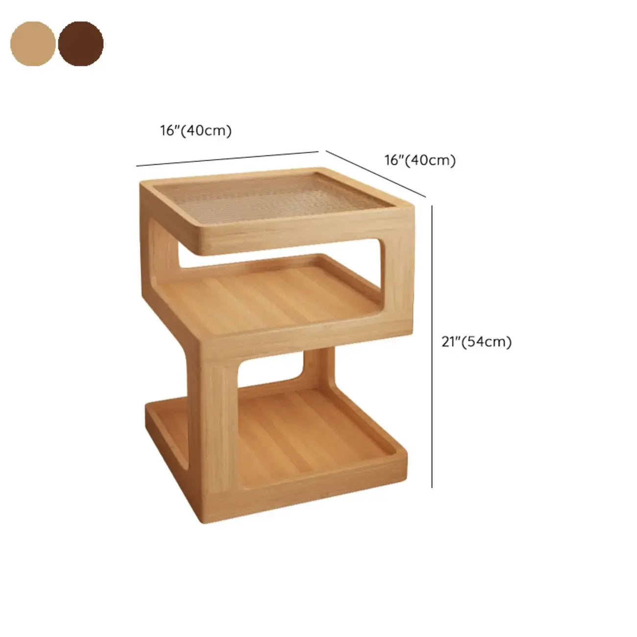 Table de chevet ouverte en bois d'hévéa avec plateau en verre cubique et éclairage intégré
