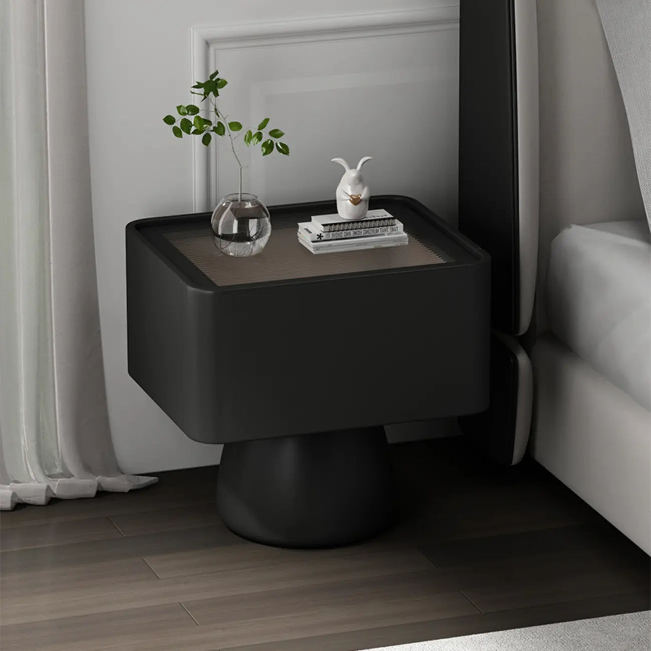 Table de chevet en bois avec tiroir de rangement et plateau en verre