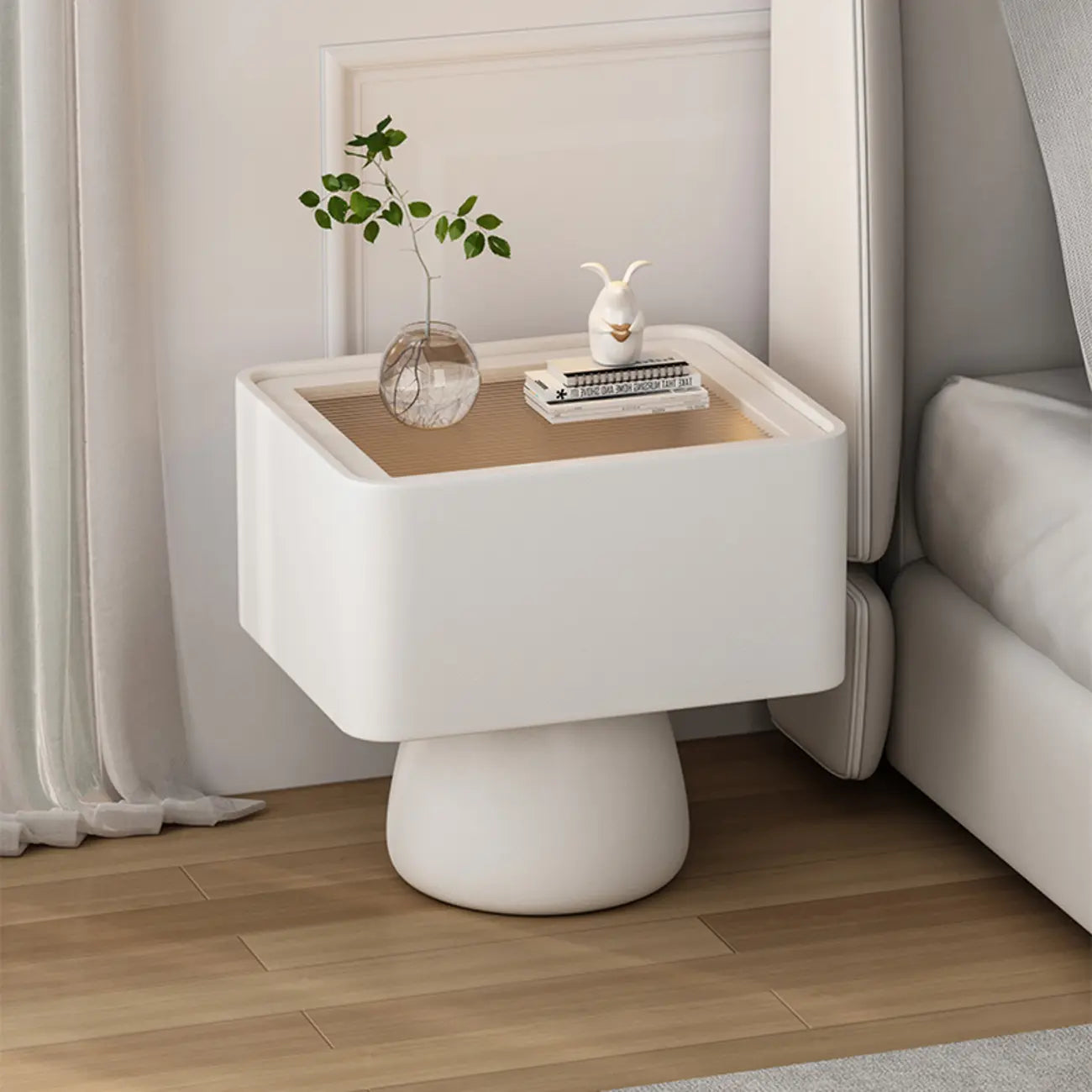 Table de chevet en bois avec tiroir de rangement et plateau en verre