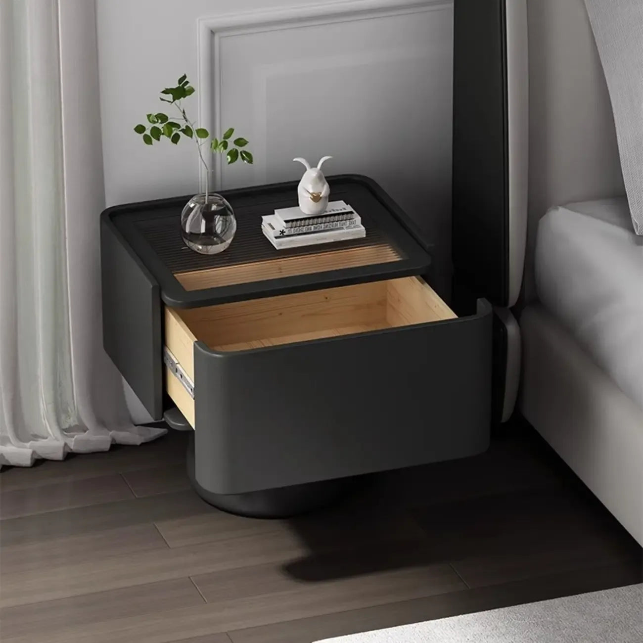 Table de chevet en bois avec tiroir de rangement et plateau en verre