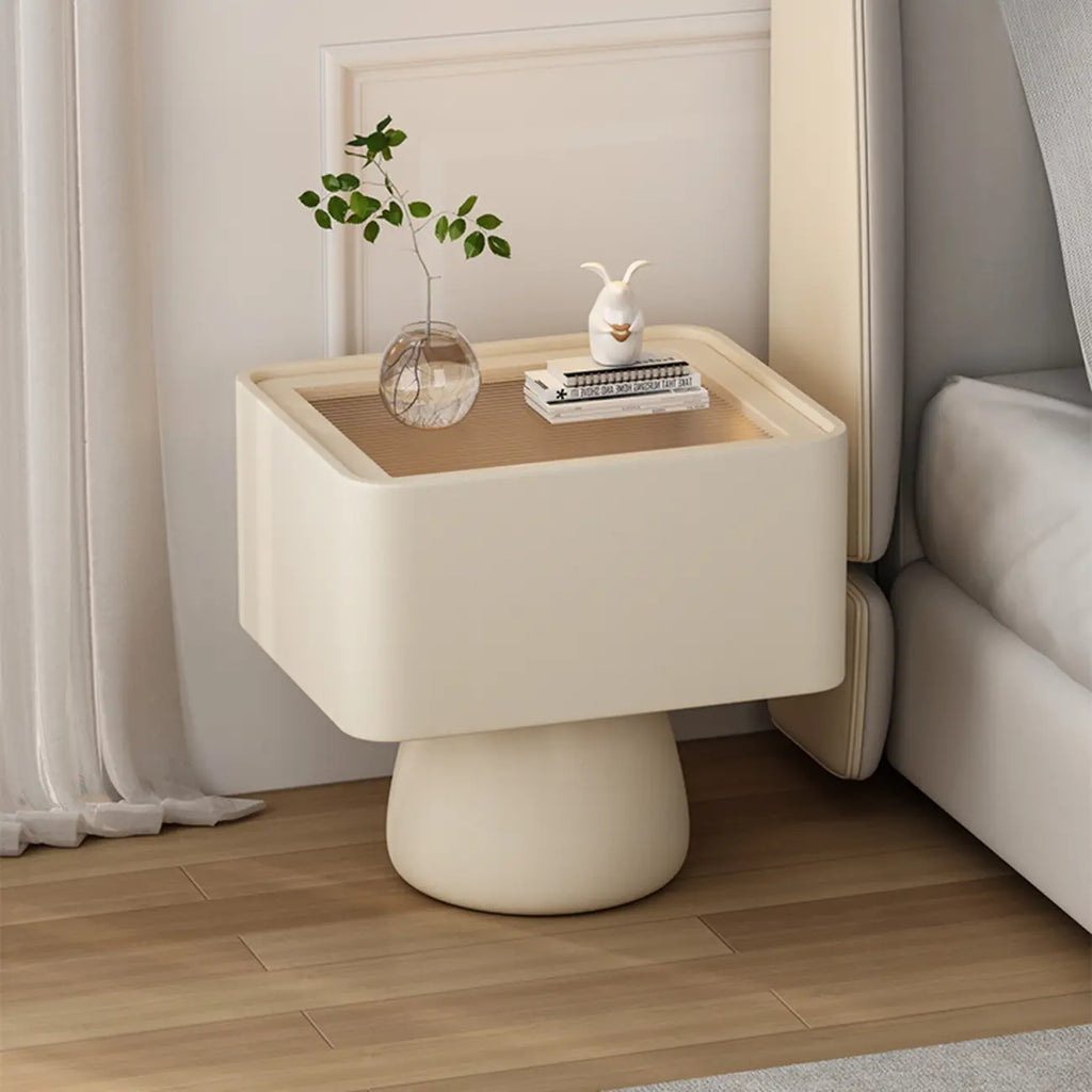 Table de chevet en bois avec tiroir de rangement et plateau en verre
