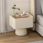 Table de chevet en bois avec tiroir de rangement et plateau en verre