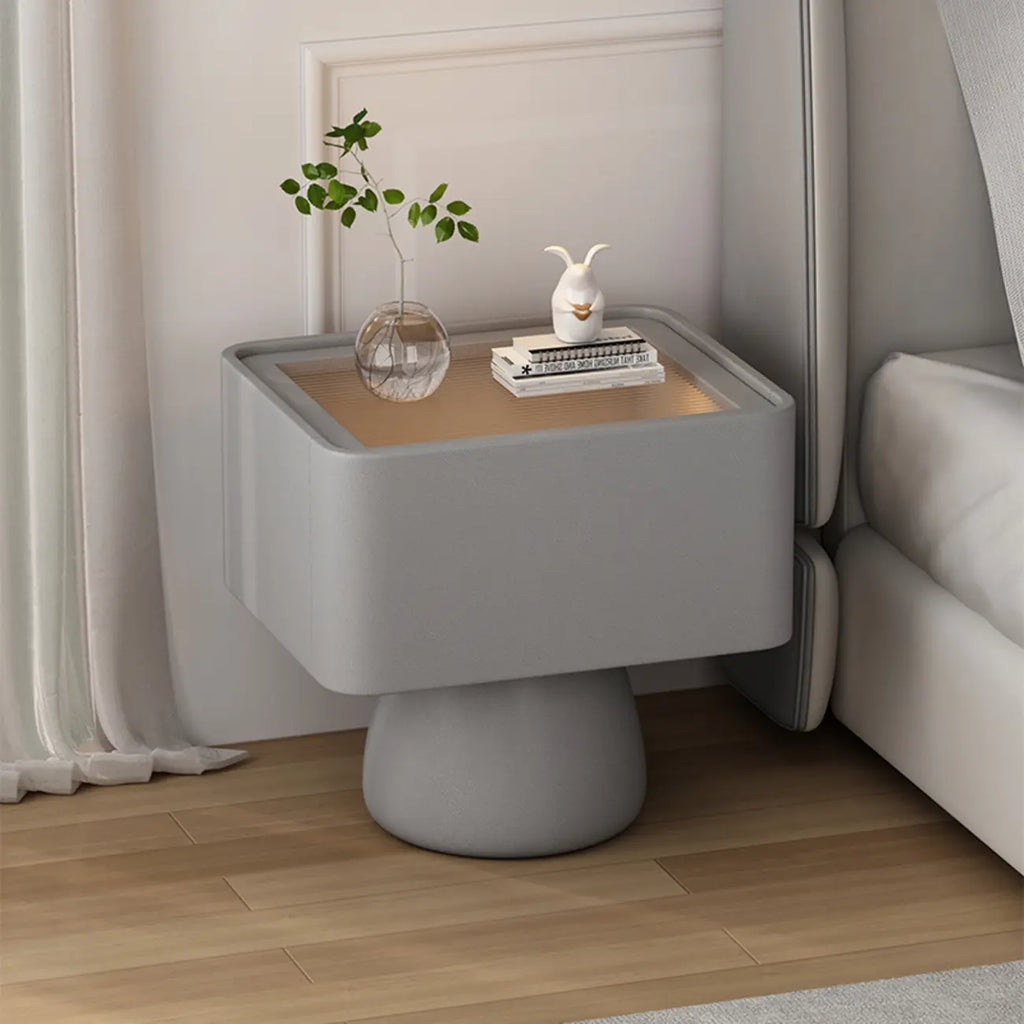 Table de chevet en bois avec tiroir de rangement et plateau en verre