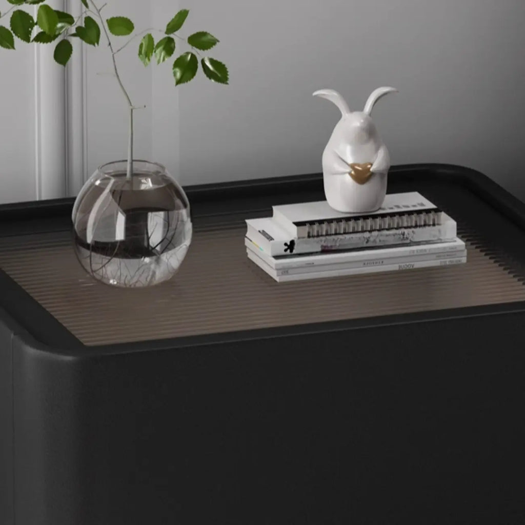 Table de chevet en bois avec tiroir de rangement et plateau en verre