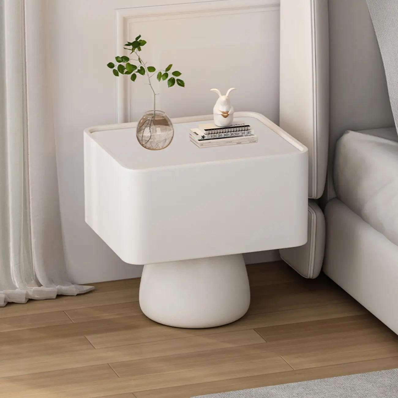 Table de chevet en bois avec tiroir de rangement et plateau en verre